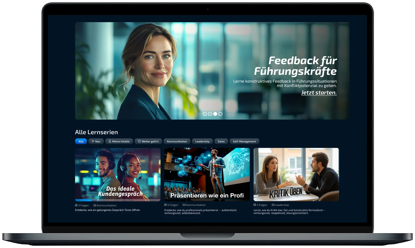Laptop mit der Übersicht der Lernserien in der InfinityBox